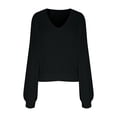 thumbnail image 5 of Sakmal Fall Sweaters for Women Black Teacher Crochet Pullover Tops V Neck Long Sleeve Casual Solid Sweaters for Women, 5 of 6