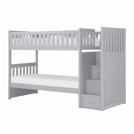 Pemberly Row 97  Reversible Step Storage Wood Bunk Bed in Gray