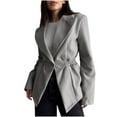 thumbnail image 1 of Long Jacket for Women, Pleated Waist Buttoned Loose Suit Jacket, 1 of 9