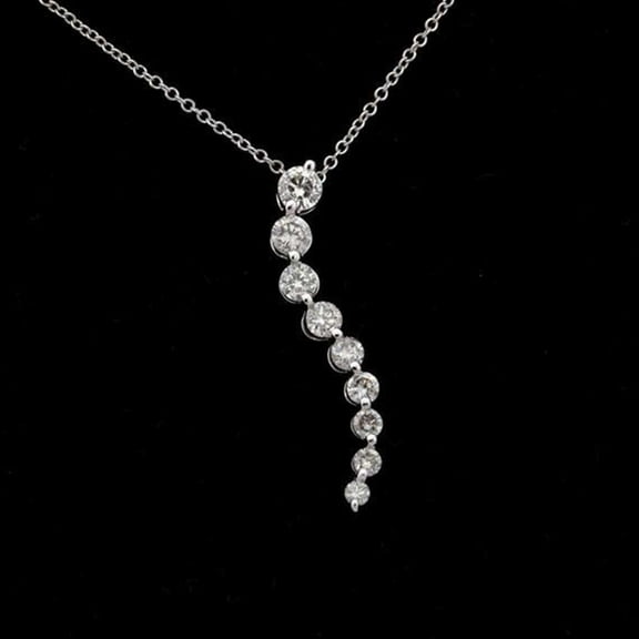 1CT Simulated Diamond 925 Silver Journey 18" Chain Pendant 14k White Gold Plated