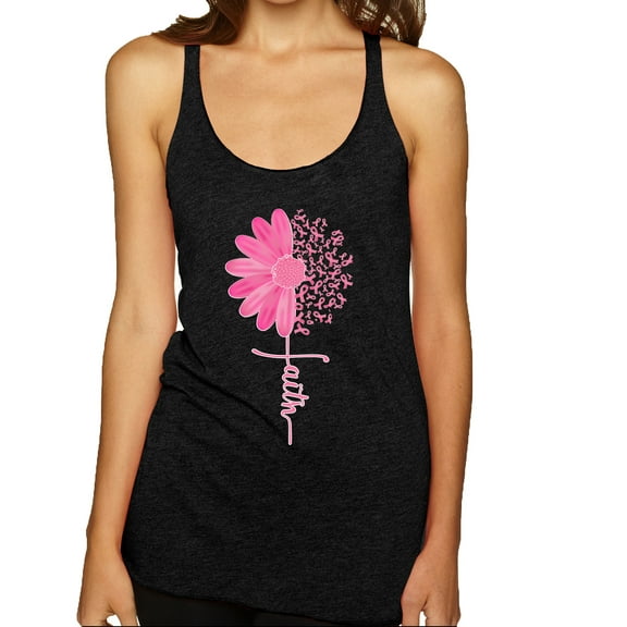 Wild Bobby, Faith Pink Ribbon Sunflower, Breast Cancer Awareness, Women Tri-Blend Racerback Tank Top, Vintage Black, Small