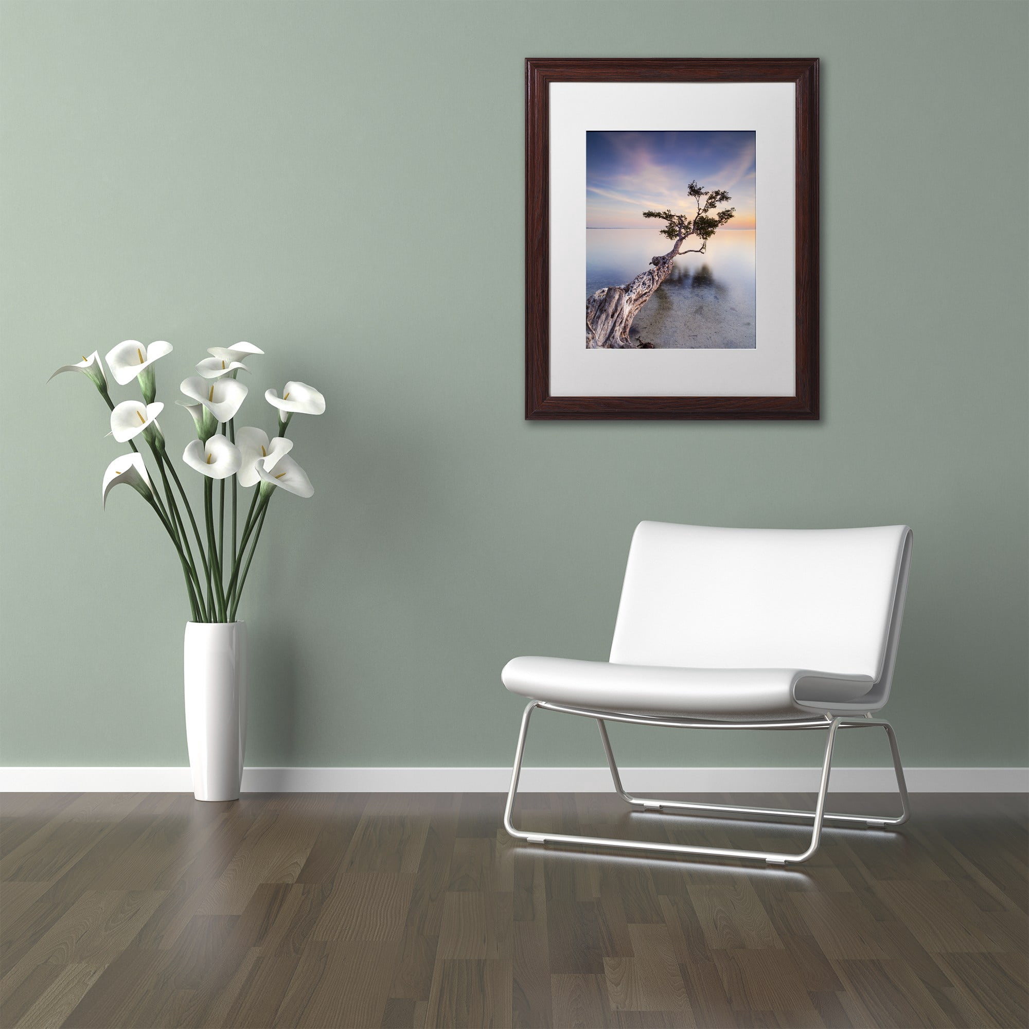 Trademark Fine Art "Water Tree X" Canvas Art by Moises Levy White Matte, Wood Frame