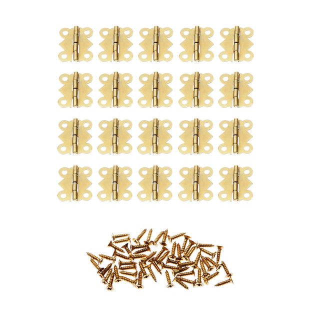 20 Pcs Mini Charnières Papillon en Fer pour Tiroir d'Armoire Porte Dorée