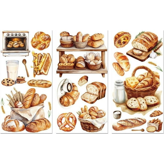 Rub on Transfer Decal Sticker for Furniture Craft Decor 6"x12" Bread Series 3Pcs Waterproof UV DTF Transfer for Kitchen Bakery Shop Glass Porcelain Wood Plastic Window