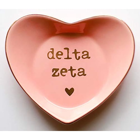 Delta Zeta Jewelry Dish - Heart-Shaped High-gloss finish Ceramic tray with Gold Detailing, Multi-Function Ceramic Ring Dish for Home or Office, Ideal for Jewelry and Keys
