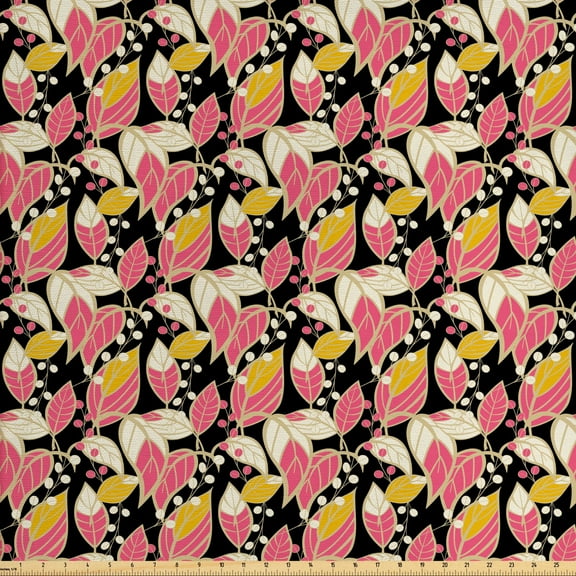 Vintage Fabric by the Yard, Nostalgic Botanical Abstract Leaves, Decorative Upholstery Fabric for Chairs & Home Accents, 3 Yards, Charcoal Grey Multicolor by Ambesonne