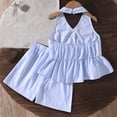 thumbnail image 5 of Purcolt Short Sets for Womens Summer Stripes Two Piece Set Casual Halter Ruffle Trim Top and Elastic Waist Shorts for Beach Travel Vacation, 5 of 9