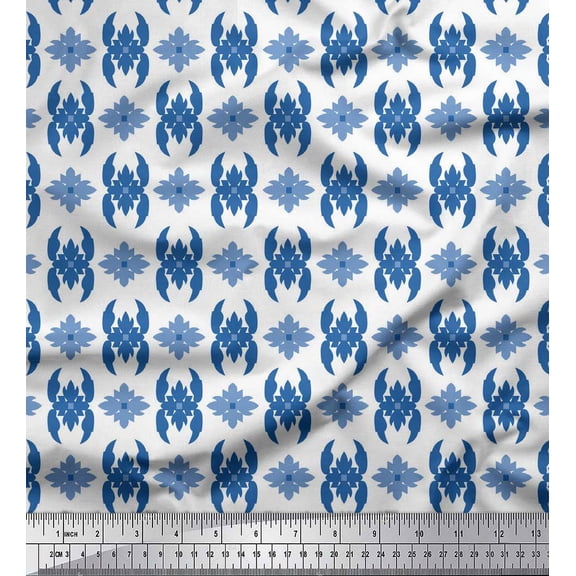 Soimoi Blue Cotton Voile Fabric Butidar Jamdani Printed Fabric 1 Yard 42 Inch Wide