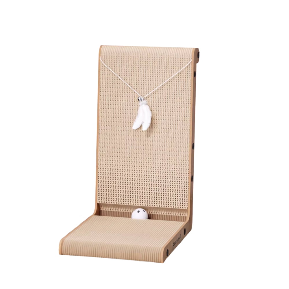 Kossoul Cat scratching pads, 18.9 Inch L Shape Cat Scratch Pad, Vertical Cat Scratcher Wall Mounted, Cat Scratching Cardboard with Ball Toy for Indoor Cats