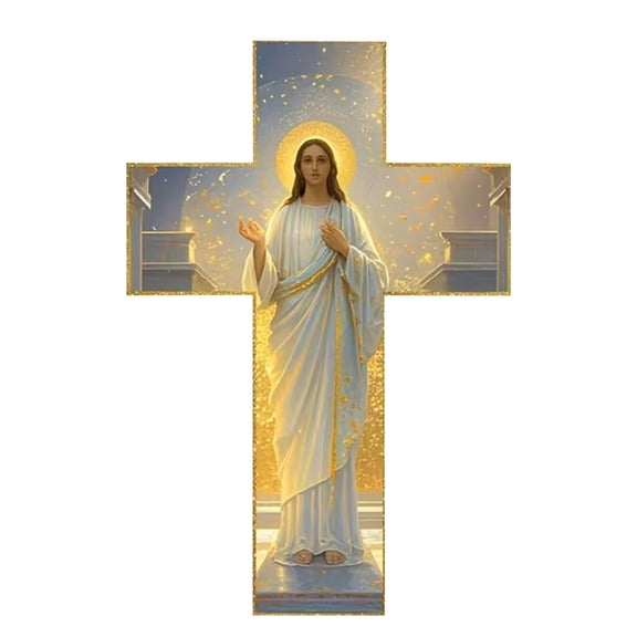 AURIGATE Easter Vintage Wooden Cross Wall Decor, 7.87×11.8in Printed Hanging Cross for Home Entryway & Wall Art