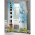 thumbnail image 4 of Summer Oil Painting Theme Sheer Curtains 84 Inch Long 2 Panels, Watercolor Ocean Lighthouse Light Filtering Rod Pocket Semi Sheer Curtains, Sheer Voile Drapes for Living Room Bedroom, 52"x84", 4 of 5