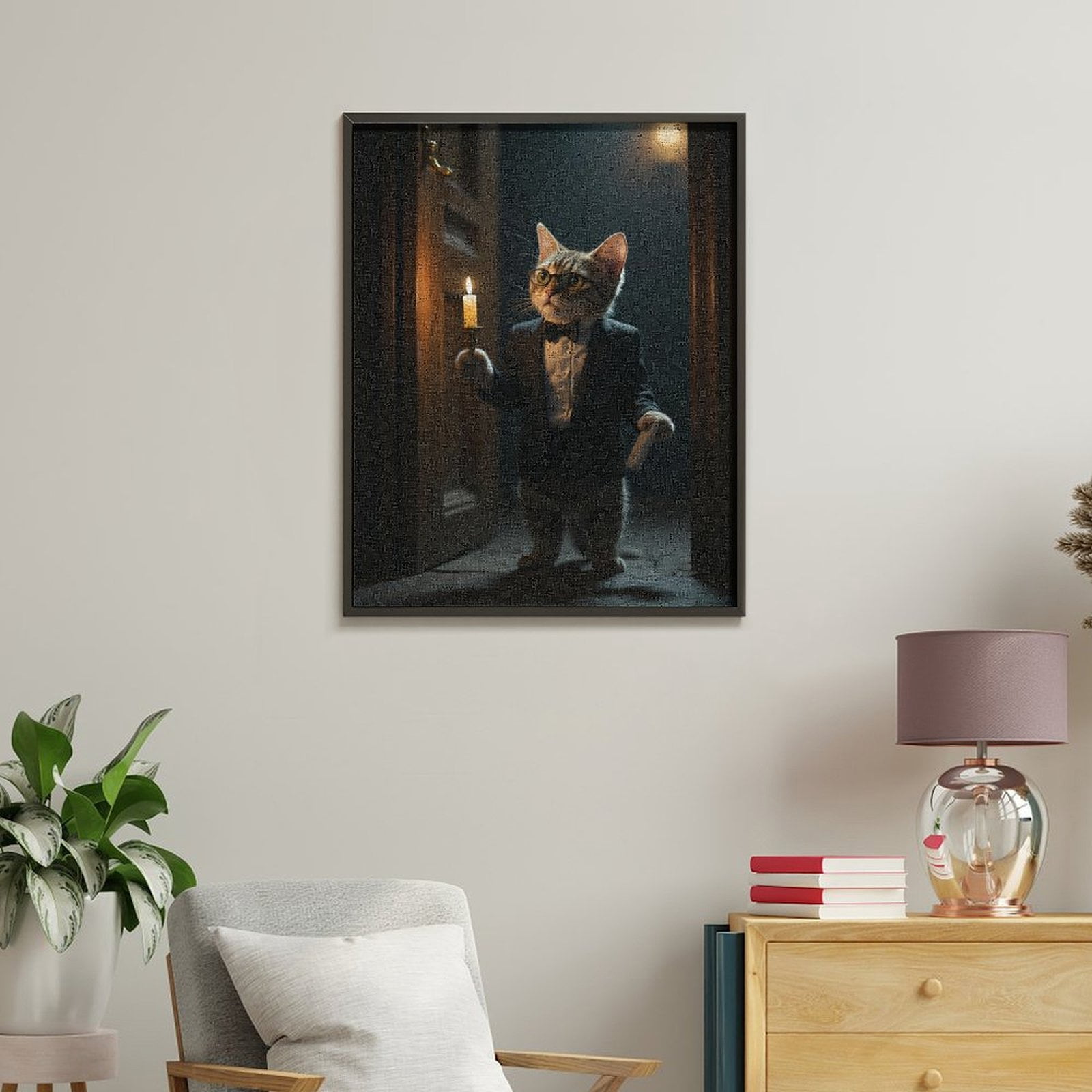 Paint By Numbers Kit for Adults Beginner - DIY Cat In Suit Holding Candle Canvas Painting Kits for Adults, Frameless Paint By Number for Adults for Home Wall Decor 16x20 Inch