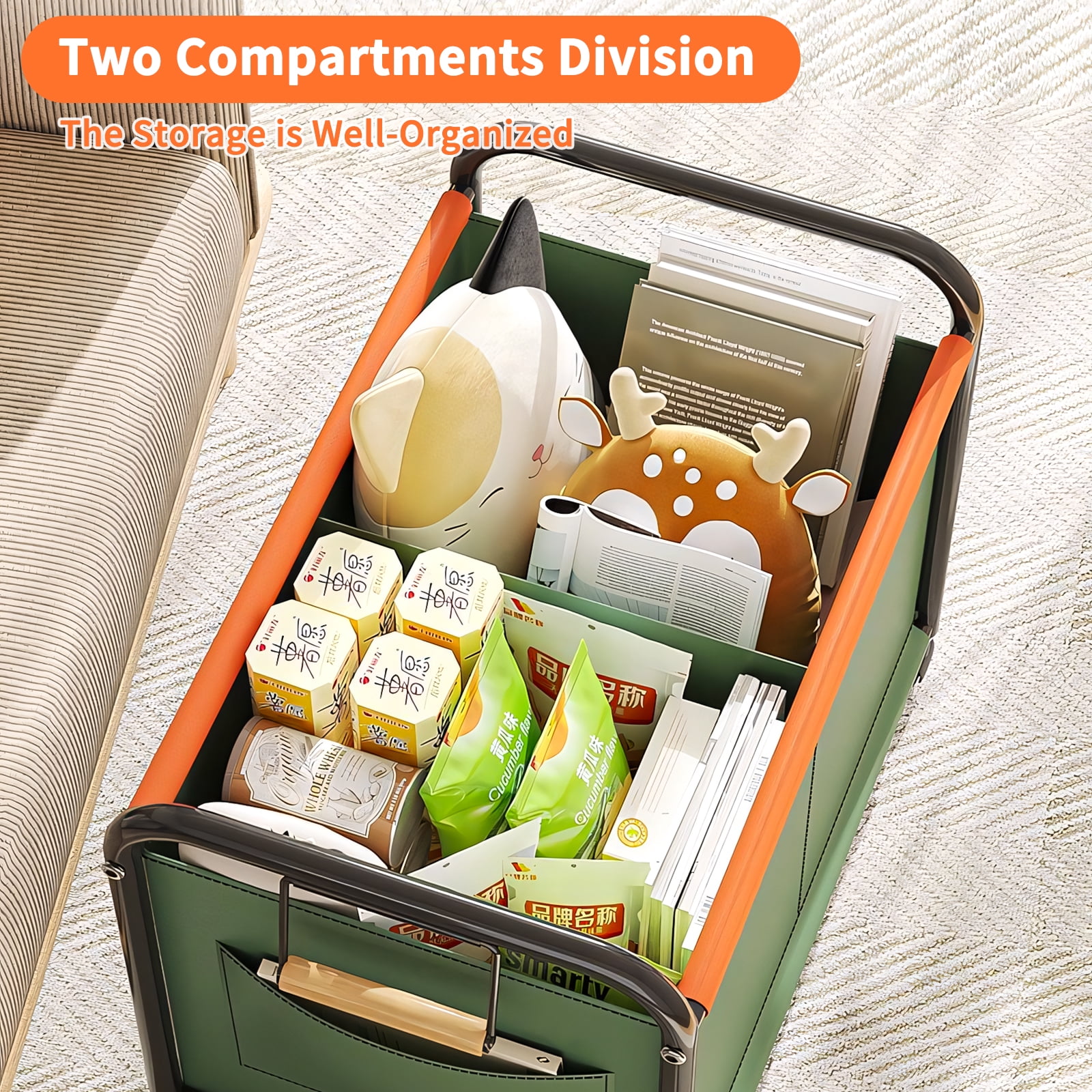 Yoneston Wheeled Home Gym Storage Rack, Large Workout Equipment Storage Basket Toys Rolling Cart with Handle for Yoga Mat Foam Rollers Ropes Clothes