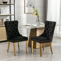 Modern Dining Chairs Set of 2, High-end Tufted Contemporary Velvet Upholstered Dining Chair with Golden Stainless Steel Plating Legs and Nailhead Trim for Dining Room Kitchen Vanity Patio, Black