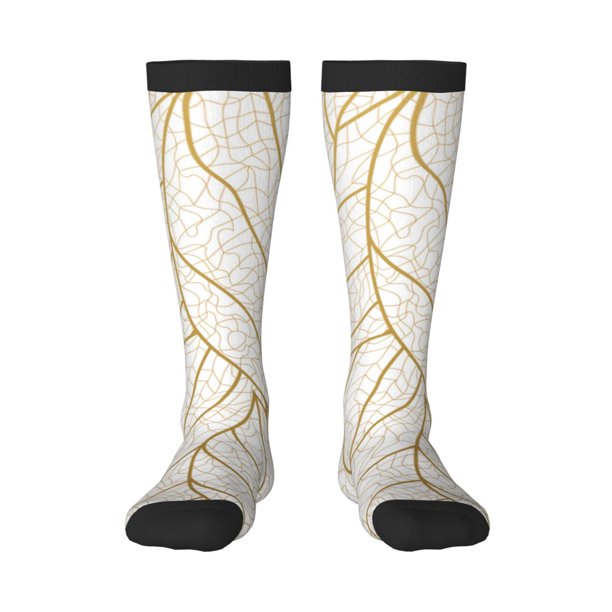 Balery Elegant Gold Leaf Pattern Calcetines novedosos Calcetines deportivos Calcetines hasta la rodilla Calcetines de algodón Calcetines originales y geniales