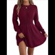 thumbnail image 2 of Vestido Tipo Jersey de Larga con Cuello Alto para Mujer, Informal, Holgado, de Punto Acanalado, Minivestido Corto de Otoño. Vino Tinto M, 2 of 10
