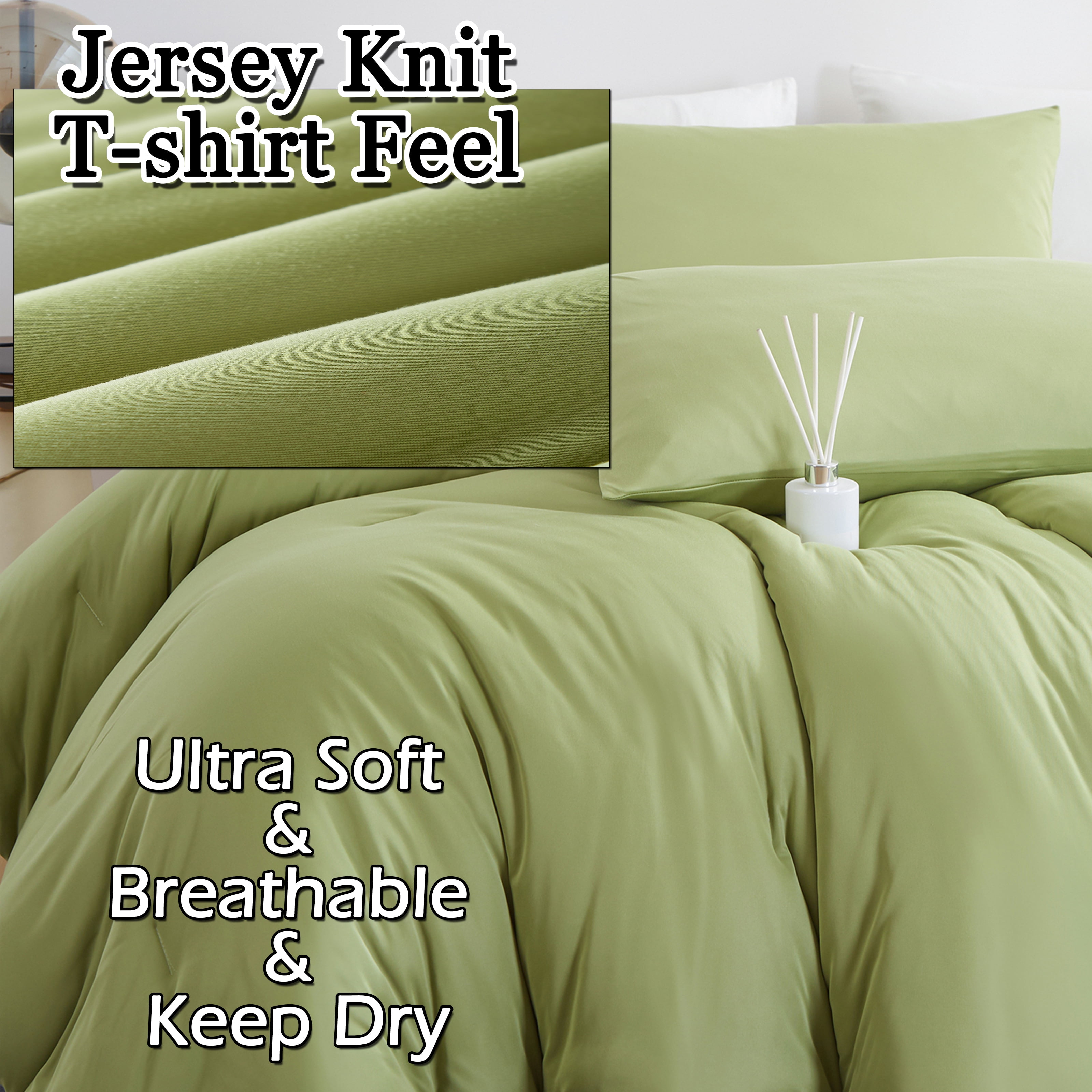 MorroMorn Green Comforter Set Queen Size, 4 Pieces All Season Bedding Sets, Soft Bed Set with 1 Down Alternative Duvet Insert 90×90 Inches, 2 Pillow Cases & 1 Fitted Sheet (Queen, Avocado Green)