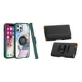 thumbnail image 1 of Bemz Ring Series Case for iPhone 14 Pro (TPU Silicone Cover with Magnetic Stand) and PU Leather Magnetic Travel Belt Holster Pouch - Green on Galaxy Marble, 1 of 9