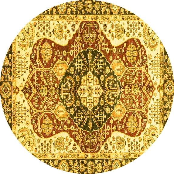 Ahgly Company Machine Washable Indoor Round Abstract Yellow Modern Area Rugs, 7' Round