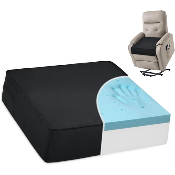 Gel Memory Foam Recliner Cushion for Elderly, Dual-Layer Foam Chair Pad, Extra Large Seat Cushion for Couch, Armchair, Wicker Chairs, Floor, 20 × 20 × 5in, Black