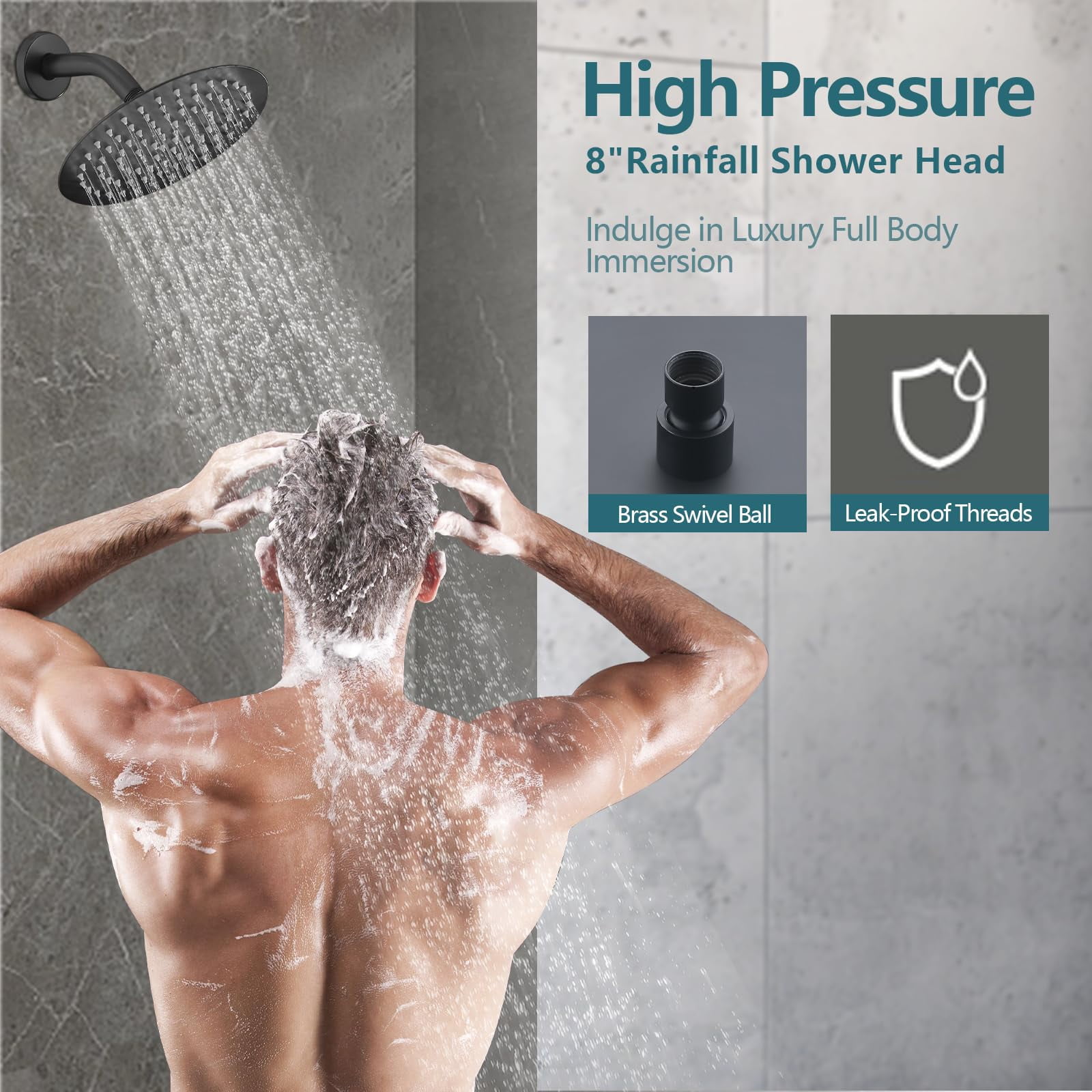 Replacement 8" Rainfall Shower Faucet Tub Trim Kit for Delta 13/14 Series, High Pressure Round Rain Shower Head& Handle Set System, Matte Black (Valve& Catridge Not Inclued)