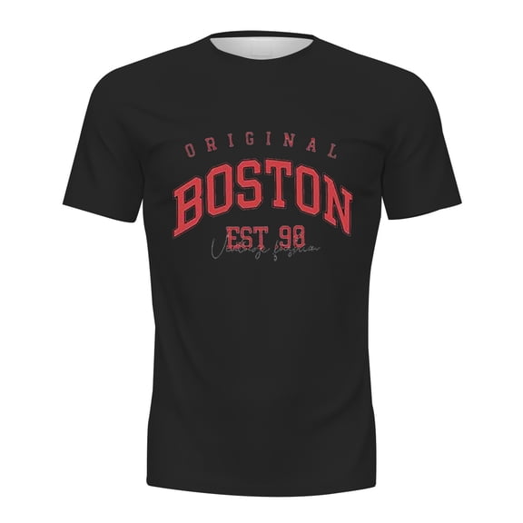 Rggeeun Men'S T-Shirts Fashion Boston Letter Print Short Sleeve Crew Neck Comfor Beach Lounging Trendy Tee,Black,L