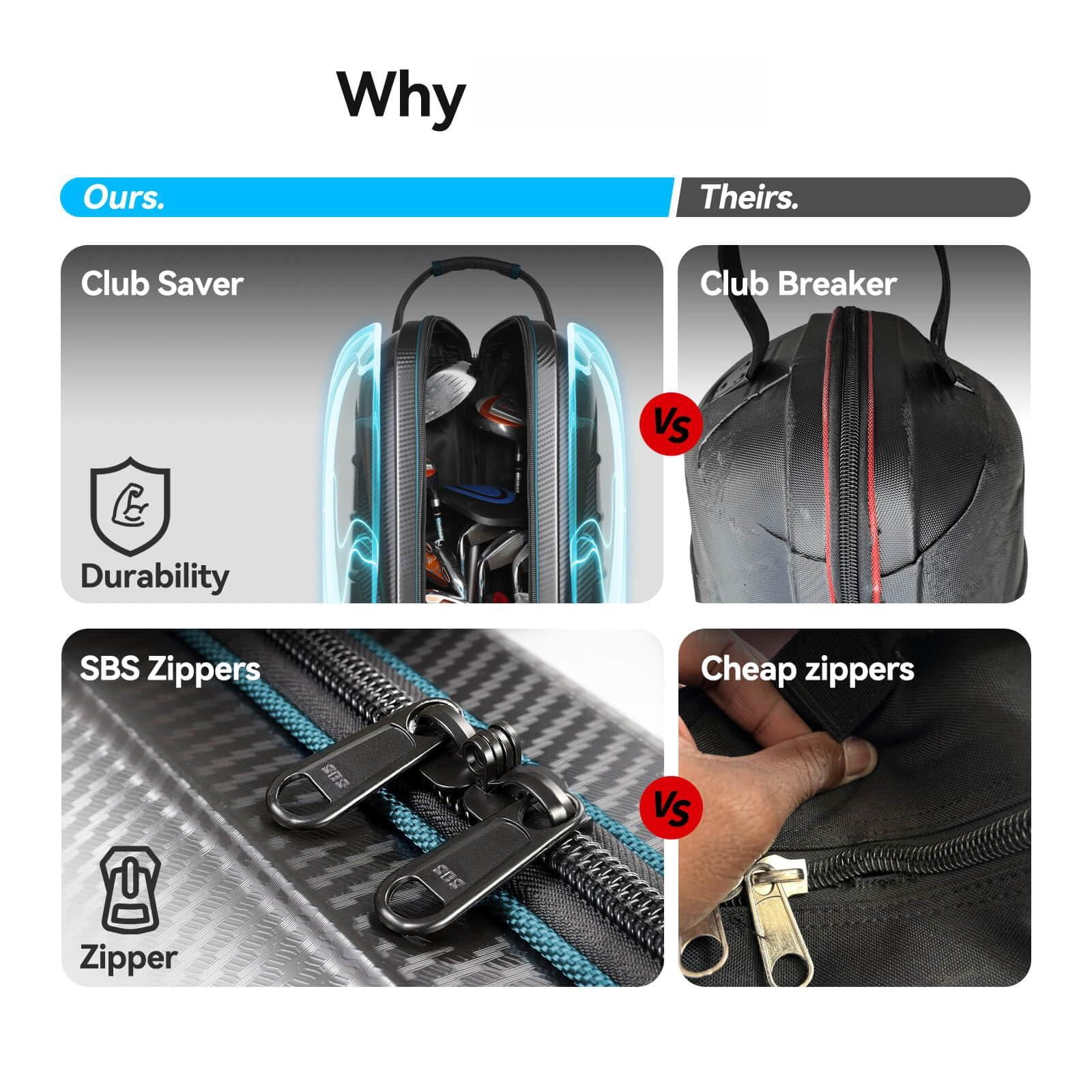 Golf Travel Bag For Airlines With Carbon Fiber Hard Top  Protective Club Traveling Cover Wheel Carrier Case Airplanes Thick Padding Durable Zippers And 2 Sided Spacious Pockets