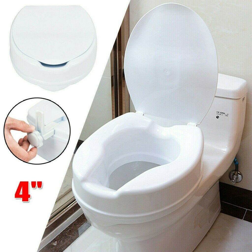 White 4-Inches High Quality Elevated Toilet Seat with Lid,Easily Install and Remove
