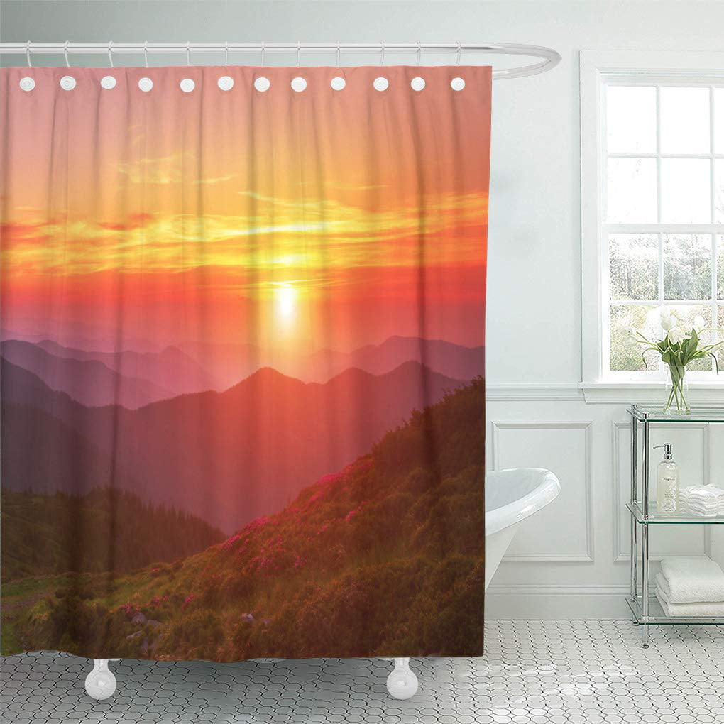 Details about   Green Field Bath Shower Curtain Liner Waterproof Bathroom Fabric 12 Hook Mat Set 