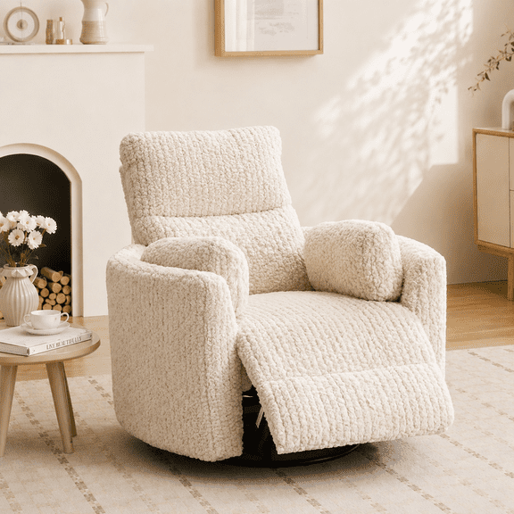 Adult Sherpa Nursery Power Swivel and USB Charging Recliners with 2 Removable Pillows, Beige