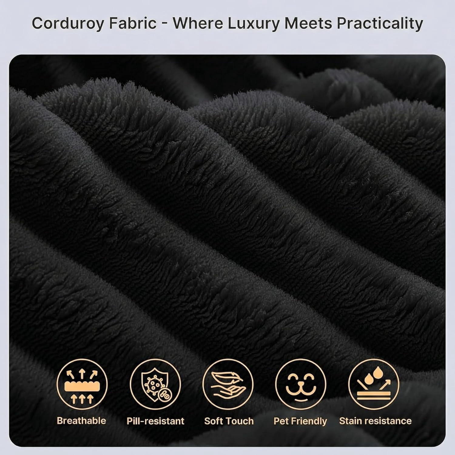 Cloud Couch, Lofka 105" Cloud Modular Sectional Sofa, Corduroy L-Shape Couch with Chaise, Deep Seat Boneless Floor Sofa for Living Room, Black