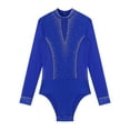 thumbnail image 5 of Hansber Men's Mock Neck Long Sleeve Latin Dance Leotard Shirt Ballroom Samba Latin Dance Bodysuit Top Blue S, 5 of 7
