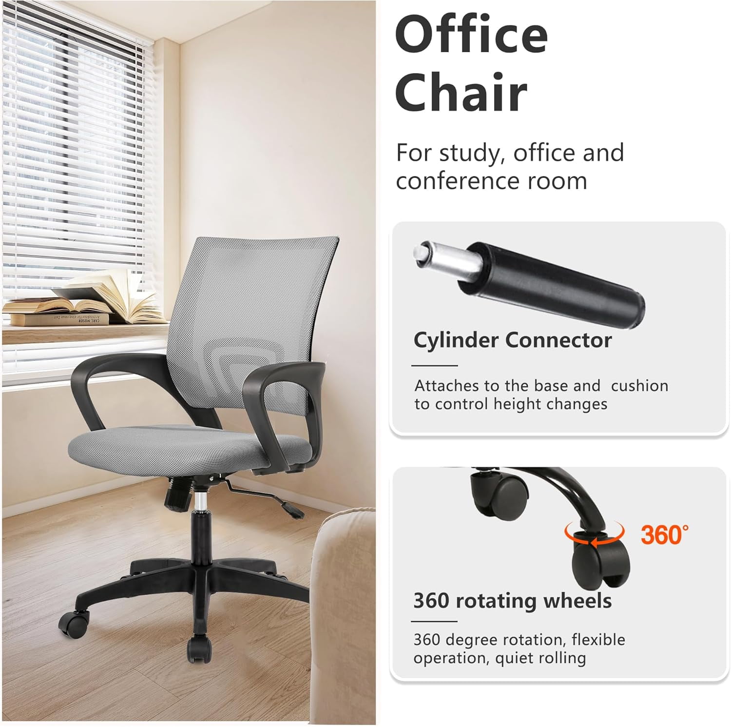 Home Office Chair Desk Computer Chair Adjustable Ergonomic Lumbar Support Armrest Executive with High Density Mesh 360 Degree Swivel Chair for Men Women Adults, Black