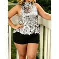 thumbnail image 6 of LMLYSoH Women Tank Tops Plus Size Halter Neck Sleeveless Sequin Decor Summer Glitter Vest, 6 of 9