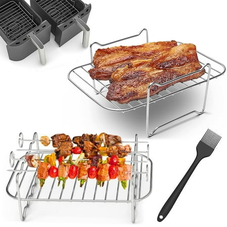 

widshovx 2Pcs Air Fryer Rack Double Basket Air Fryer Accessories Cooking Rack for Oven Microwave Baking Roasting（double pot combination+cleaning brush）