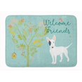 thumbnail image 1 of Carolines Treasures BB7607RUG Welcome Friends White Patched Bull Terrier Machine Washable Memory Foam Mat, 1 of 4