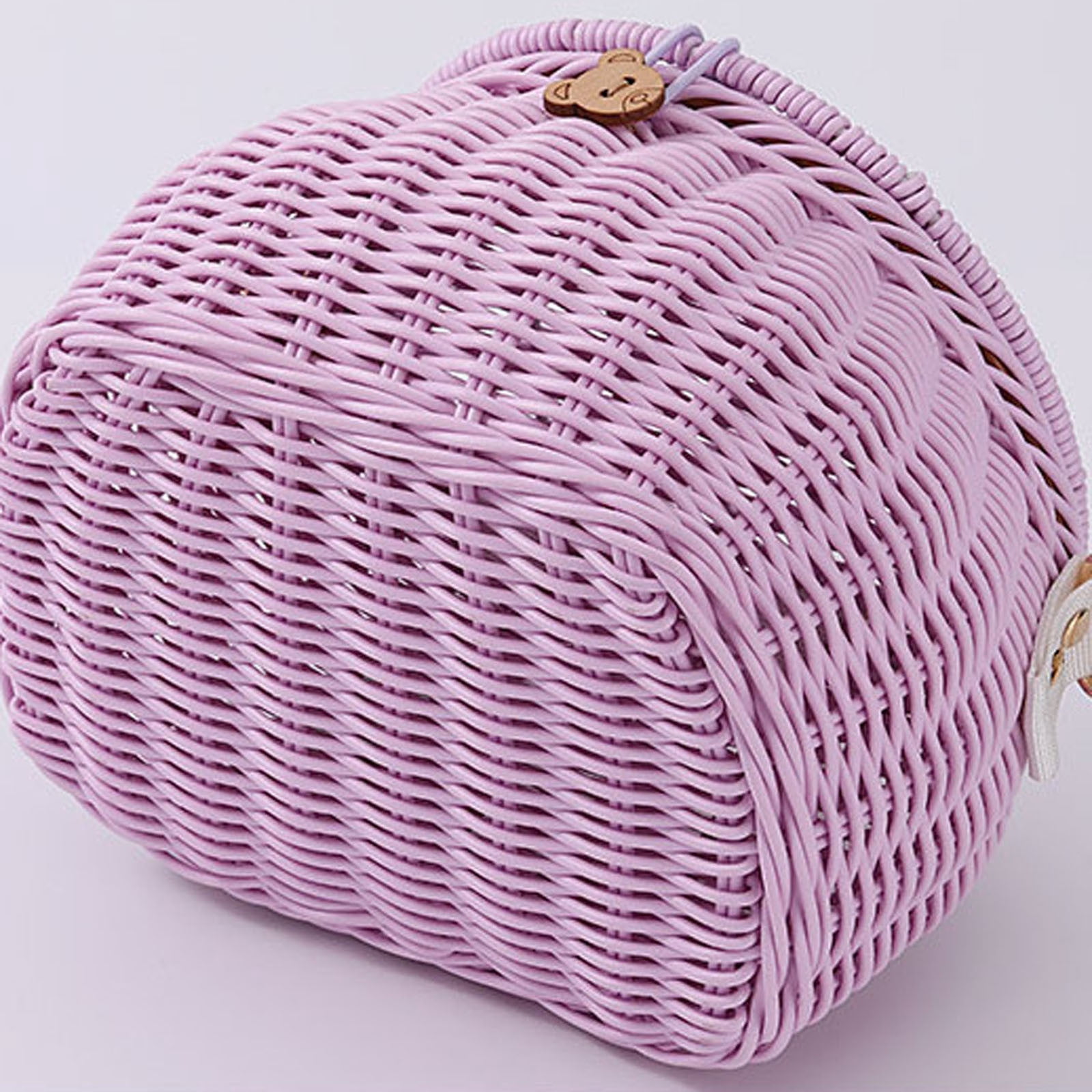 YIGOUMY-19cm PP Woven Bike Basket with Lid, Brown Bear Design Front Basket for Bicycle, Det Storage Basket with Strap for Scooter (Pink)