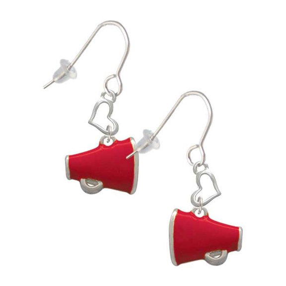 Silvertone Small Red Megaphone Heart French Earrings