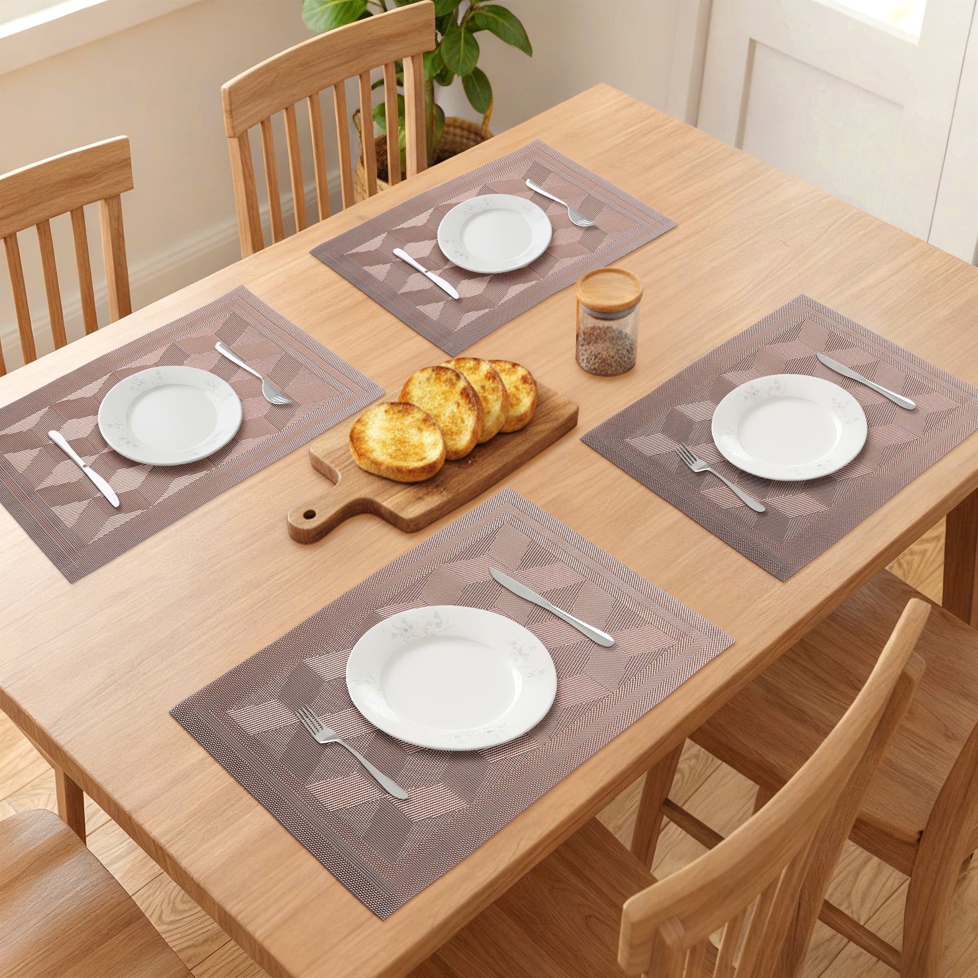 Unique Bargains Set of 6 Washable Plastic Placemats Kitchen Mat Rose Gold