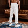 thumbnail image 4 of GrmtClth Men's Linen Pants Casual Loose Fit Beach Drawstring Pants Elastic Waist Beach Lightweight Yoga Jogger Trousers with Pockets White L, 4 of 5