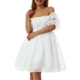 thumbnail image 1 of Vestido de princesa de tul con mangas abullonadas de Tsseiatte para mujer, minivestido de hada con teñido anudado y hombros descubiertos, vestido de fiesta de noche de corte A, 1 of 8