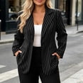 thumbnail image 5 of Inverlee Striped Long Sleeve Lapel Single Button Blazer Jackets for Women Business Office Oversized Pocket Outerwear Urban Daily Relaxed Coats Black XL, 5 of 8