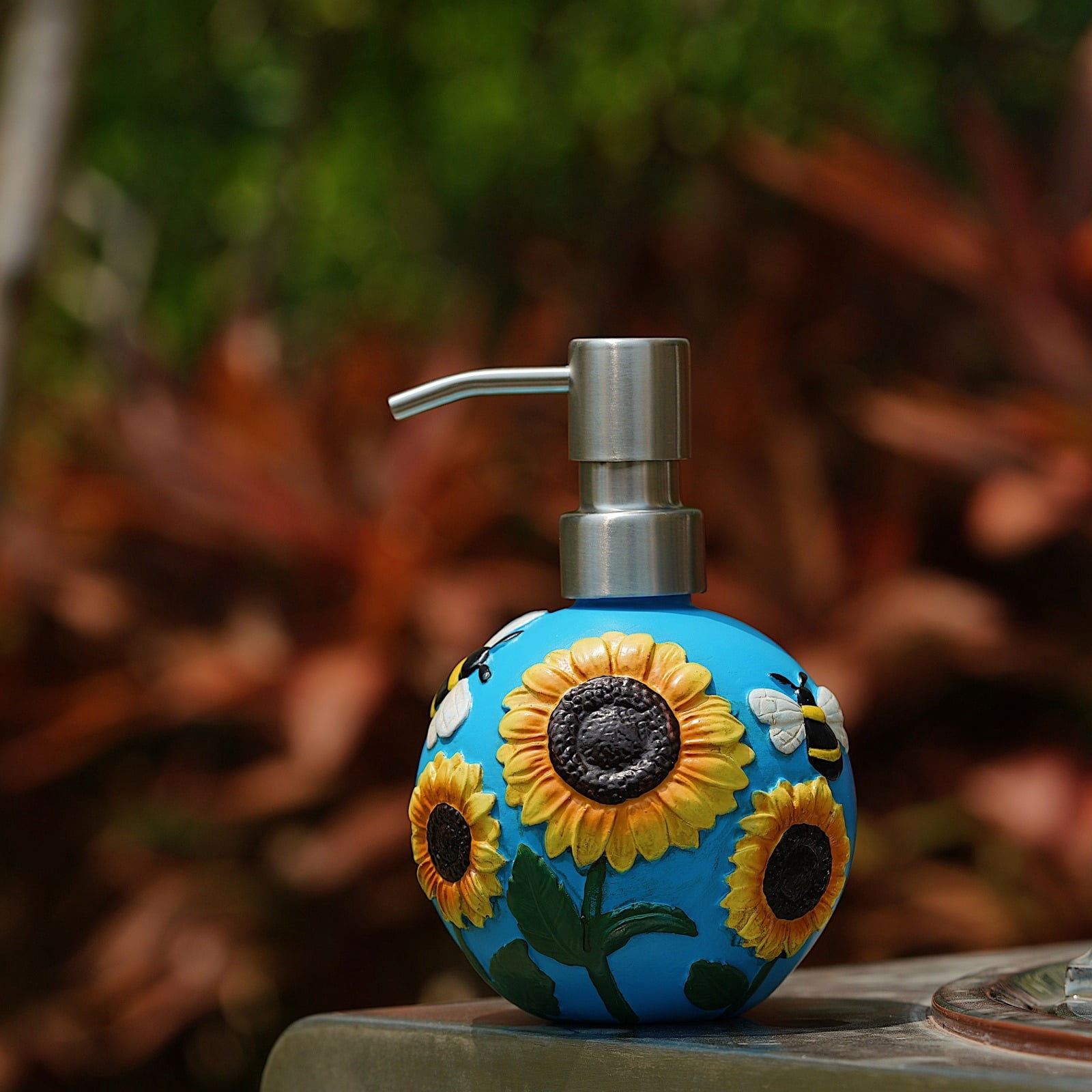 WiMiFar Soft Touch Resin Sunflower Nautical Sunflower 12 oz Free Standing Soap & Lotion Dispenser