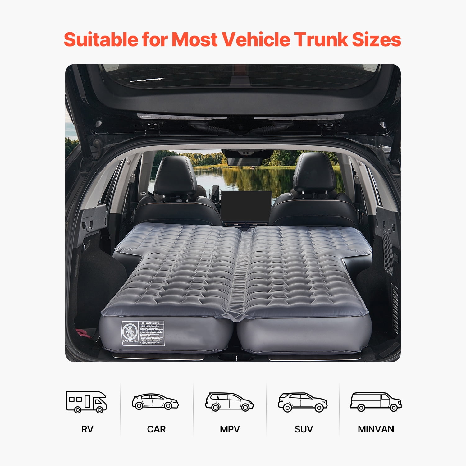 KFFKFF Vehicle Air Bed, Blow-up Vehicle Camping Bed, Robust Oxford Fabric Travel Slumber Solutions, Convenient and Long-lasting Mobile Rest Mat with Air Inflator, Adapter, Transport Sack