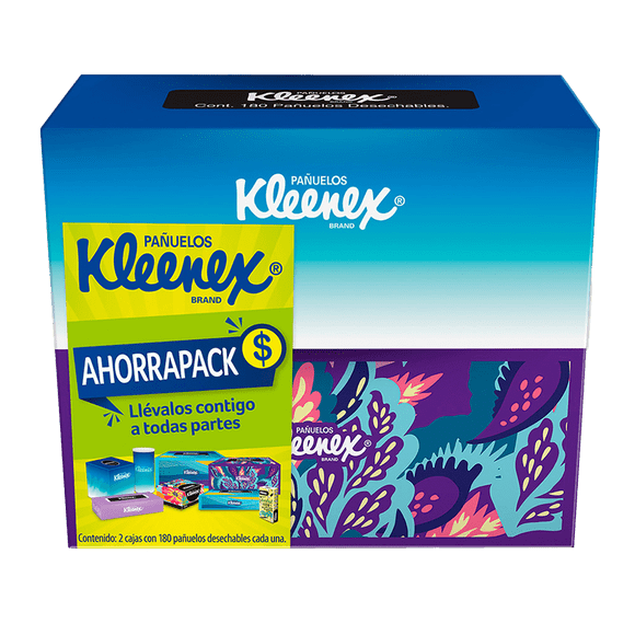 Pañuelos desechables Kleenex ahorrapack 2 cajas con 180 pzas c/u