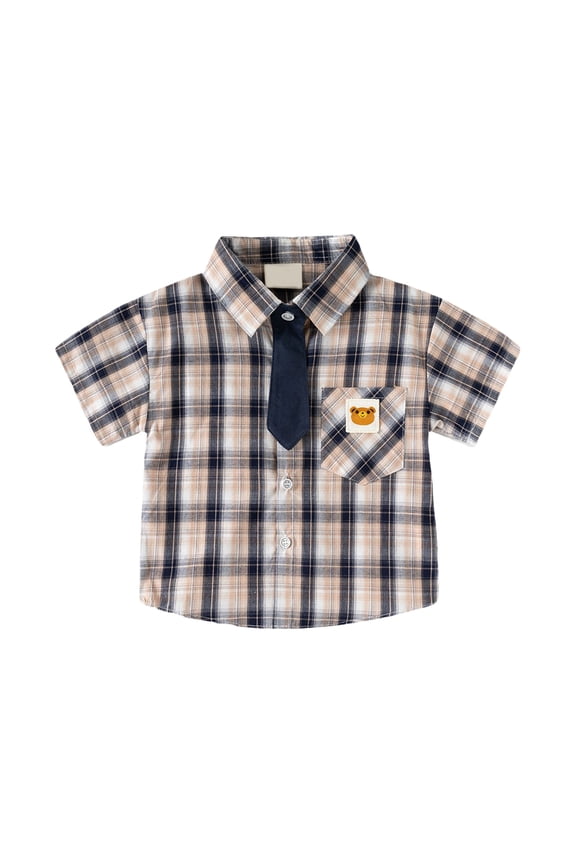Toddler Boys Casual Cute Buffalo Print Button Down Short Sleeve Shirts Kids Plaid Shirt With Pocket