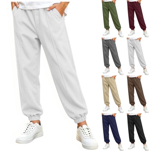 Diufon Boys School Uniform Pants Elastic Waist Straight Leg Loose Pants Dressy Casual Trousers with Pockets