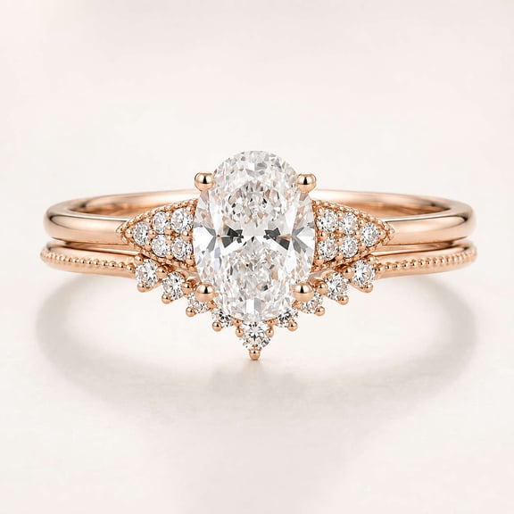 vylahjewellery Rose Gold Vermeil Anniversary Ring Moissanite Ring Oval Cut Promise Ring Engagement Ring and Wedding Bridal Ring Set