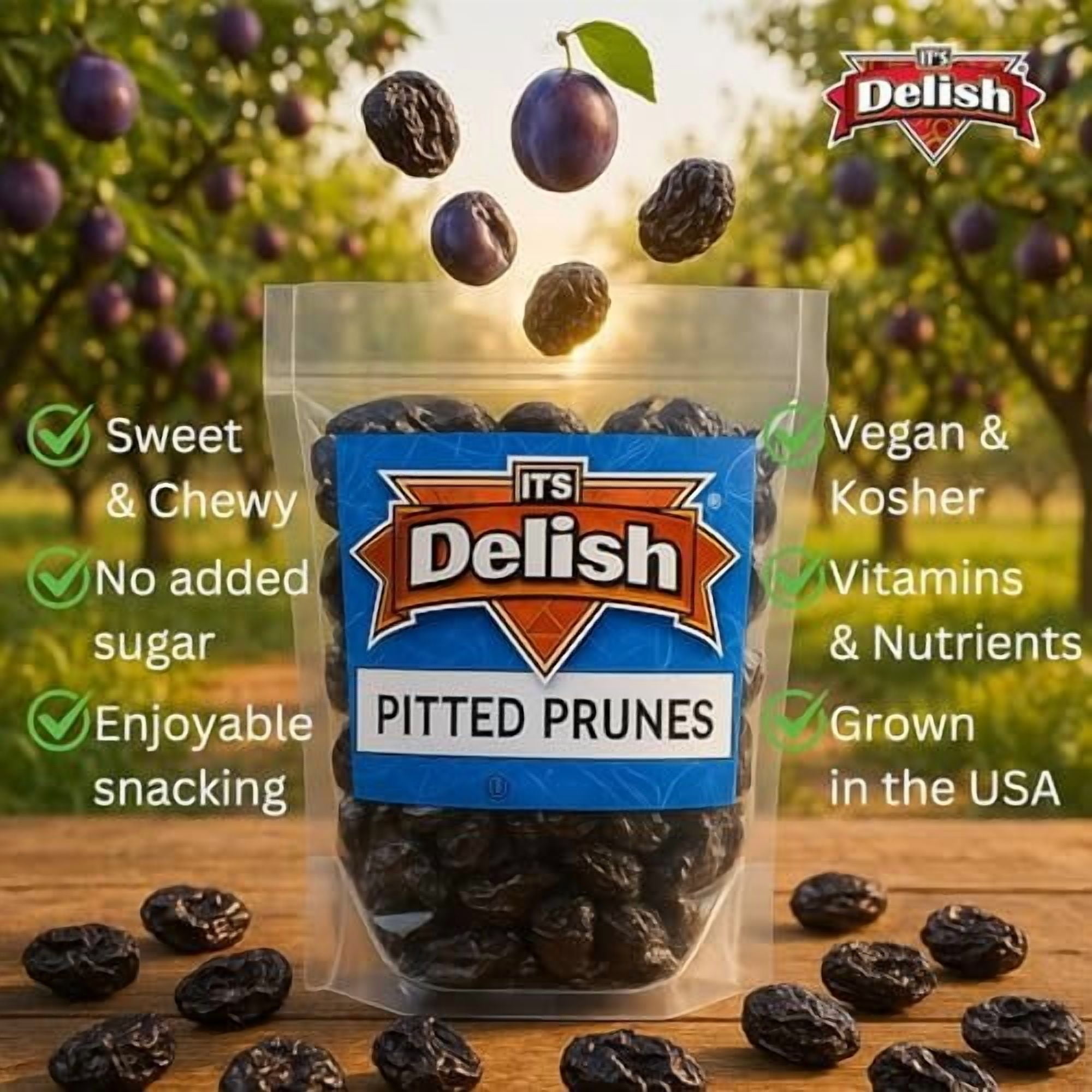 Dried Pitted Prunes Unsweetened by It's Delish, 5 Lbs Bulk Bag  Naturally Sweet, No Sugar Added, High Fiber Dried Fruit Snack  Healthy, Moist and Fresh Dry Plums  Vegan, Kosher