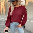 thumbnail image 2 of ZQGJB Waffled Knitted Sweater Tops for Women Casual Solid Color Puff Long Sleeve Crewneck Pullover Sweatshirts Loose Lightweight Comfy Baggy Blouse with Pockets Wine L, 2 of 5